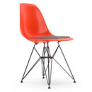 Eames Plastic Side Chair RE DSR, Red (poppy red), With seat upholstery, Warm grey / moor brown, Standard version - 43 cm, Coated basic dark