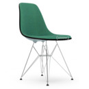 Eames Plastic Side Chair RE DSR, Ice grey, With full upholstery, Mint / forest, Standard version - 43 cm, Chrome-plated