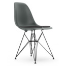 Eames Plastic Side Chair RE DSR, Granite grey, With seat upholstery, Dark grey, Standard version - 43 cm, Coated basic dark