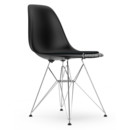 Eames Plastic Side Chair RE DSR, Deep black, With seat upholstery, Nero, Standard version - 43 cm, Chrome-plated