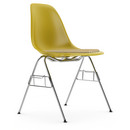 Eames Plastic Side Chair RE DSS, Mustard, With seat upholstery, Mustard / ivory, With linking element (DSS)