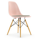Eames Plastic Side Chair RE DSW, Pale rose, With seat upholstery, Warm grey / ivory, Standard version - 43 cm, Yellowish maple