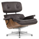Lounge Chair, Walnut with black pigmentation, Leather Premium F chocolate, 84 cm - Original height 1956, Aluminium polished