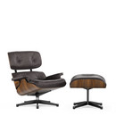 Lounge Chair & Ottoman, Walnut with black pigmentation, Leather Premium F chocolate, 84 cm - Original height 1956, Aluminium polished, sides black
