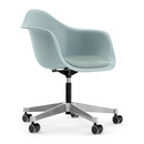 Eames Plastic Armchair RE PACC, Ice grey RE, With seat upholstery, Ice blue / ivory