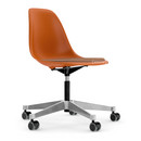 Eames Plastic Side Chair RE PSCC, Rusty orange RE, With seat upholstery, Cognac / ivory