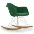 Eames Plastic Armchair RE RAR with Upholstery, Emerald, With seat upholstery, Green / ivory, Without border welting, Chrome/yellowish maple