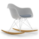 Eames Plastic Armchair RE RAR with Upholstery, Cotton white, With seat upholstery, Dark blue / ivory, Without border welting, White/yellowish maple