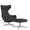 Grand Repos, Chair Grand Repos & Ottoman, Fabric Dumet carbon/black, 46 cm, Polished