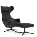 Grand Repos, Chair Grand Repos & Ottoman, Leather Premiun nero, 46 cm, Basic dark