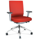 ID Soft, FlowMotion-with tilt mechanism, with seat depth adjustment, With 3D-armrests, 5 star foot, polished aluminium, Soft grey, Seat and back Plano, Poppy red, Hard castors for carpets