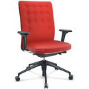 ID Trim, With lumbar support, FlowMotion-without tilt mechanism, without seat depth adjustment, With 2D armrests, 5 star foot , basic dark plastic, Seat and back Plano, Poppy red, Soft castors for hard floor surfaces