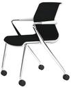 Unix Chair with Four-legged Base on Castors, Silk Mesh nero, Soft grey, Aluminium polished