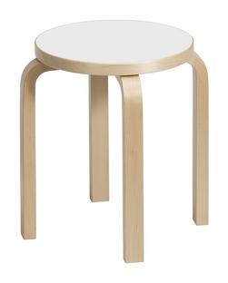 Stool E60 Seat white laminate, Legs birch clear varnished
