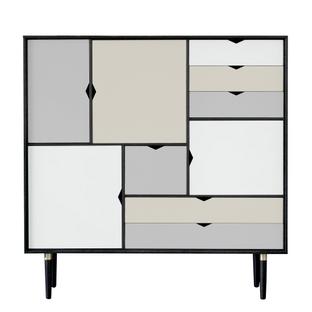 S3 Drawer Black lacquered|Silver-white/Beige/Metalgrey