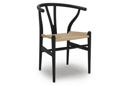 CH24 Wishbone Chair Black lacquered beech|Nature mesh