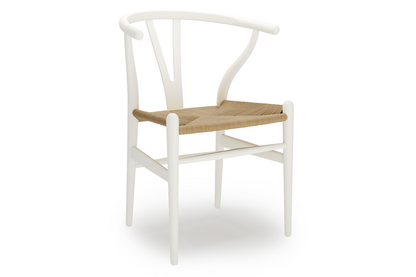CH24 Wishbone Chair White lacquered beech|Nature mesh