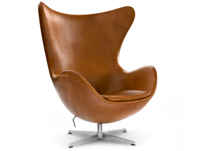 Egg Chair Leather Grace|Walnut|Satin polished aluminium|Without footstool