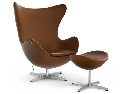 Egg Chair Leather Essential|Walnut|Satin polished aluminium|With footstool