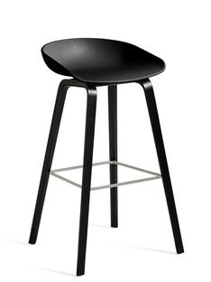 About A Stool AAS 32 Bar version: seat height 74 cm|Black lacquered oak / stainless steel|Black