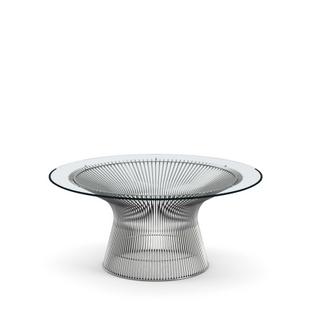 Platner Sofa Table Small (diameter 91,5 cm)|Polished nickel|Clear glass