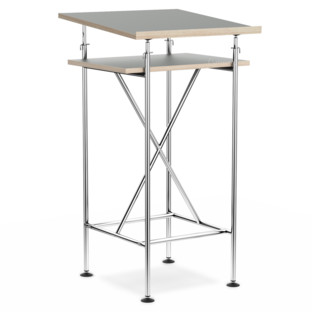 High Desk Milla 50cm|Chrome|Linoleum ash grey (Forbo 4132) with oak edges