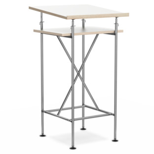 High Desk Milla 50cm|Clear lacquered steel|White melamine with oak edges