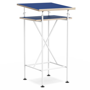 High Desk Milla 50cm|White|Linoleum midnight blue (Forbo 4181) with oak edges