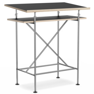 High Desk Milla 70cm|Clear lacquered steel|Linoleum nero (Forbo 4023) with oak edges