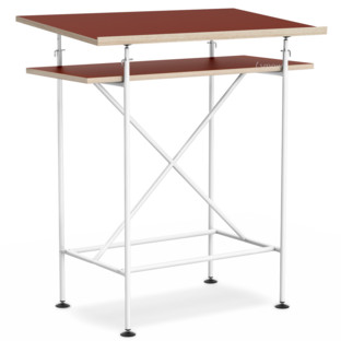 High Desk Milla 70cm|White|Linoleum salsa red (Forbo 4164) with oak edges