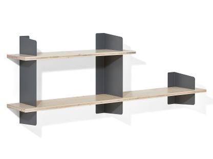 Wall Shelf Atelier 3-layer fir/spruce veneer with white-pigmented lacquer|Basalt grey|Version 3|1x 100 + 1x 160 cm