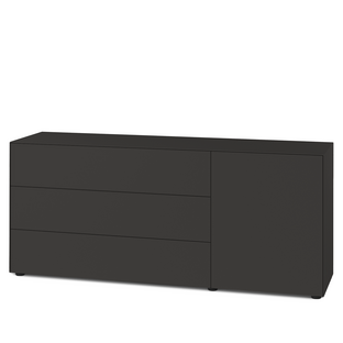 Nex Pur Box 2.0 with drawers and doors 48 cm|H 75 cm x B 180 cm (with door and three drawers)|Graphite