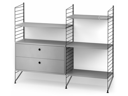 String System Floor Shelf with Drawers Black|Grey lacquered