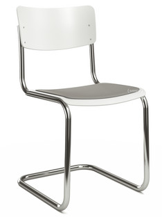 S 43 Classic Chrome-plated frame|Lacquered beech|Pure white (RAL 9010)|Seat pad with upholstery light grey melange|No glides