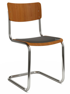 S 43 Classic Chrome-plated frame|Stained beech|Cherry tree|Seat pad with upholstery black|No glides