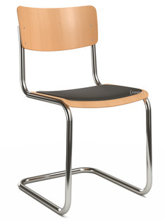 S 43 Classic Chrome-plated frame|Stained beech|Natural beech|Seat pad with upholstery black|No glides