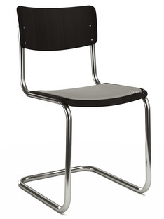 S 43 Classic Chrome-plated frame|Stained beech|Black (TP 29)|Seat pad with upholstery light grey melange|No glides