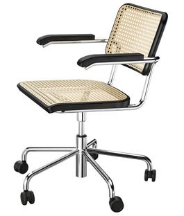 S 64 Swivel Chair Chrome-plated|Black stained beech