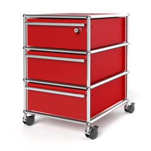USM Haller Mobile Pedestal with 3 Drawers Type I (with Counterbalance) Top drawer with lock|USM ruby red
