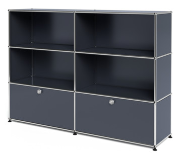 USM Haller Highboard L, Customisable Anthracite RAL 7016|Open|Open|With 2 drop-down doors