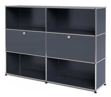 USM Haller Highboard L, Customisable Anthracite RAL 7016|Open|With 2 drop-down doors|Open