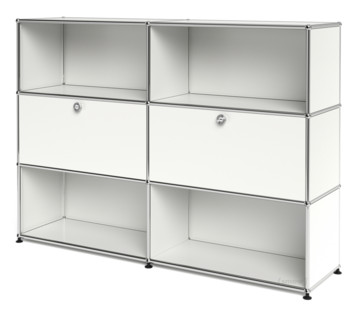 USM Haller Highboard L, Customisable Pure white RAL 9010|Open|With 2 drop-down doors|Open