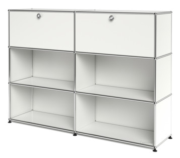 USM Haller Highboard L, Customisable Pure white RAL 9010|With 2 drop-down doors|Open|Open