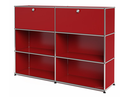 USM Haller Highboard L, Customisable USM ruby red|With 2 drop-down doors|Open|Open