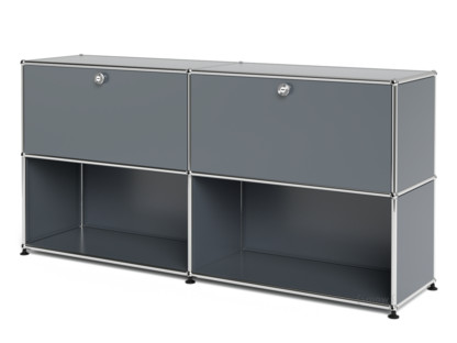 USM Haller Sideboard L, Customisable Mid grey RAL 7005|With 2 drop-down doors|Open