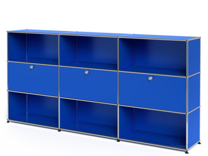 USM Haller Highboard XL, Customisable Gentian blue RAL 5010|Open|With 3 drop-down doors|Open