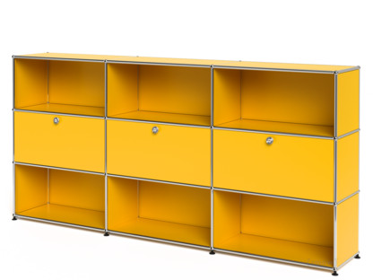USM Haller Highboard XL, Customisable Golden yellow RAL 1004|Open|With 3 drop-down doors|Open