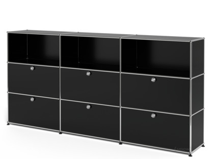 USM Haller Highboard XL, Customisable Graphite black RAL 9011|Open|With 3 drop-down doors|With 3 extension doors