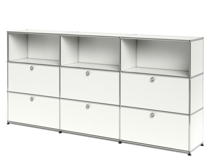 USM Haller Highboard XL, Customisable Pure white RAL 9010|Open|With 3 drop-down doors|With 3 extension doors