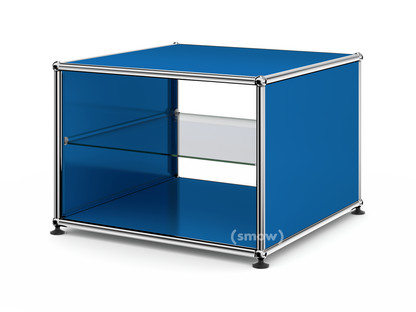 USM Haller Side Table with Side Panels 50 cm|with interior glass panel|Gentian blue RAL 5010